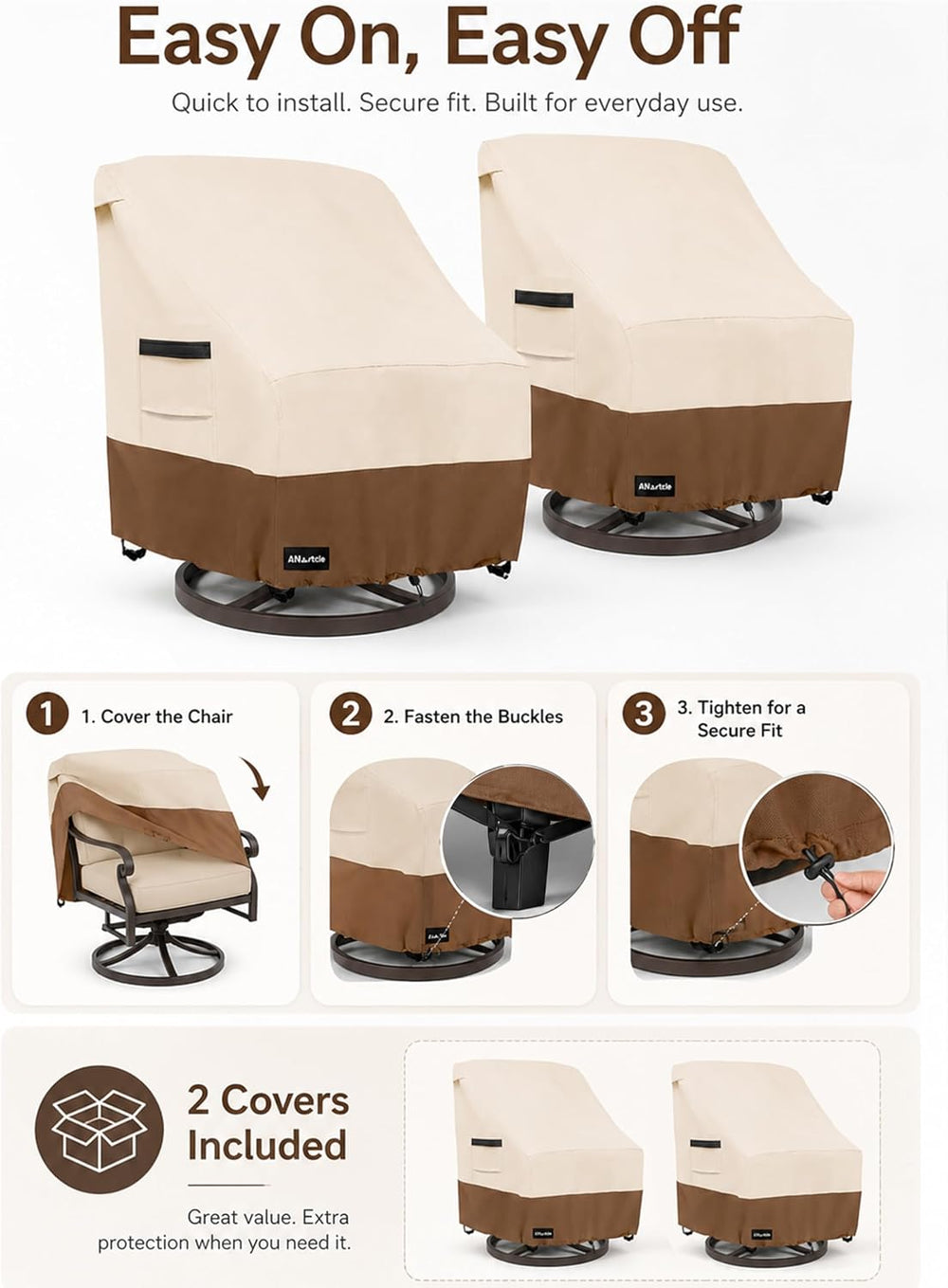 ANartcle Outdoor Swivel Lounge Chair Cover 2 Pack,600D Waterproof Heavy Duty ...