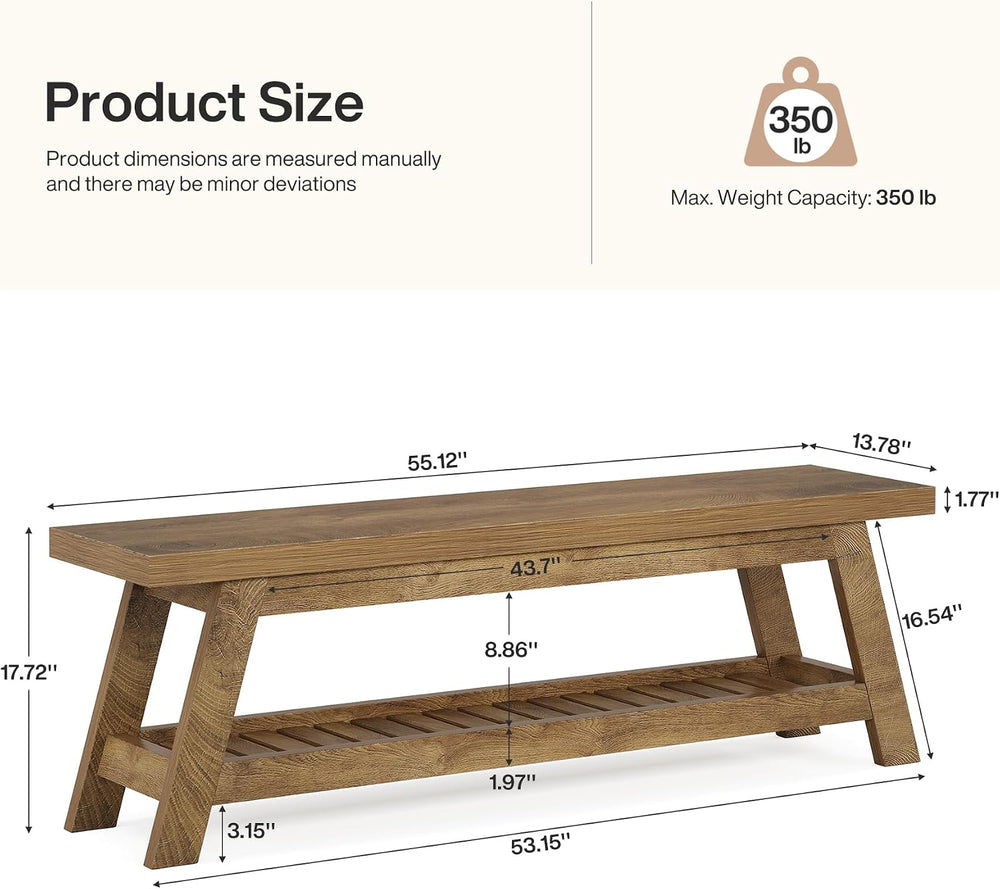 Tribesigns 55" Entryway Bench with Shoe Storage, Wood Bench Seat