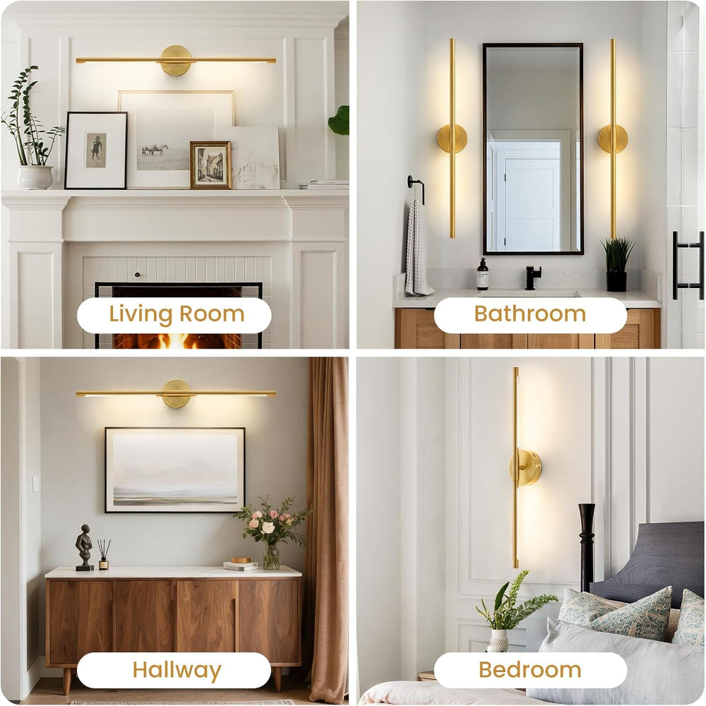 Lightania Hardwired Wall Sconces Set of Two, 28'' Modern Gold LED Wal...