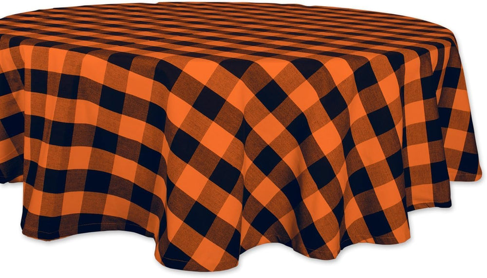 DII Halloween Tablecloth, 70 Inch Round, Orange & Black Buffalo Check Plaid