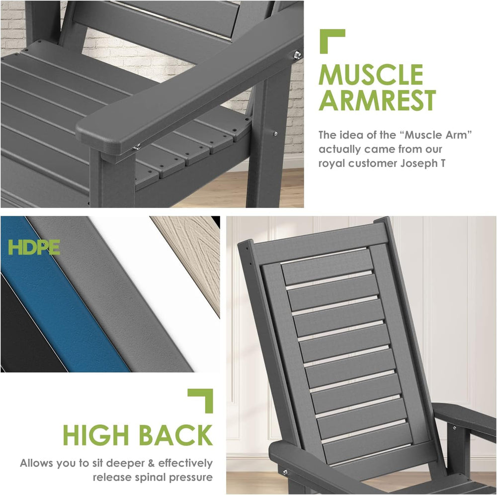 GREENVINES Oversized Outdoor Rocking Chairs Set of 4, HDPE Rocker, Grey