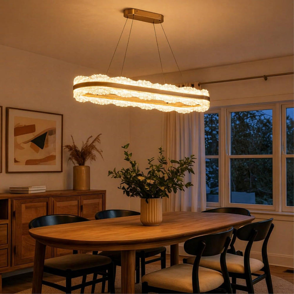 Rectangle LED Chandelier, 𝐋𝟑𝟗.𝟒" Modern Gold Chandelier Light fixture, H...