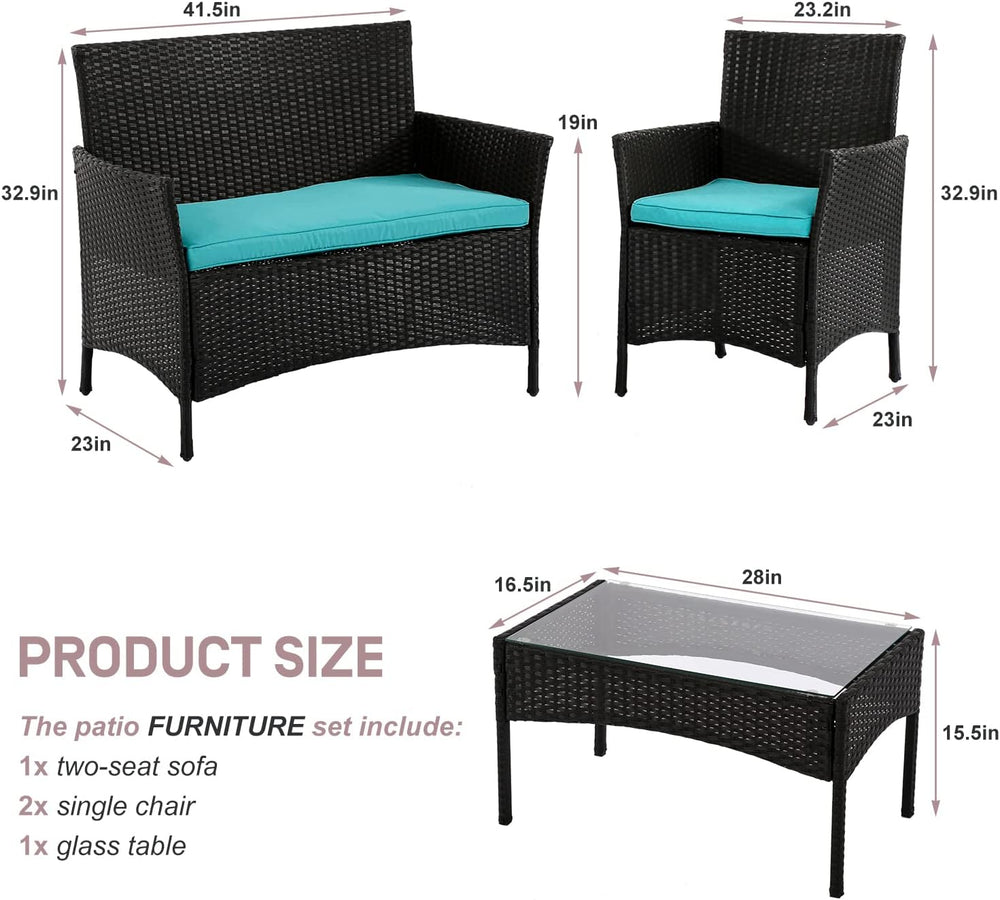 4 Pieces Wicker Patio Furniture Set Conversation Chairs with Table, Outdoor R...