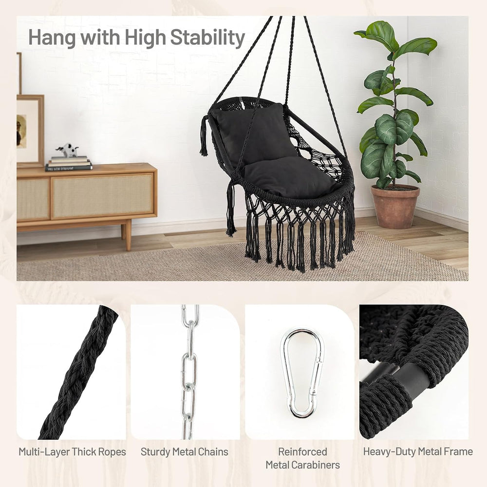 Giantex Macrame Swing Chair, Hanging Porch Swing w/Soft Seat Cushions, Cotton...
