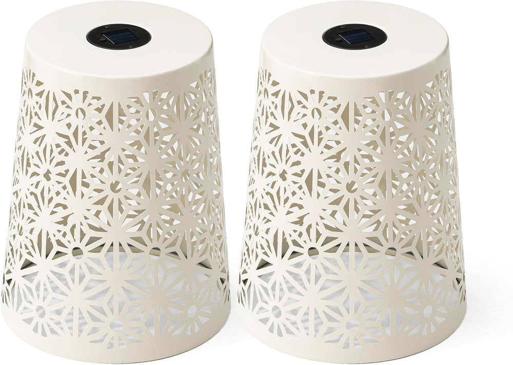 Glitzhome Ourdoor Side Table Set of 2,Solar Iron Cutout Geometric Pattern Dec...