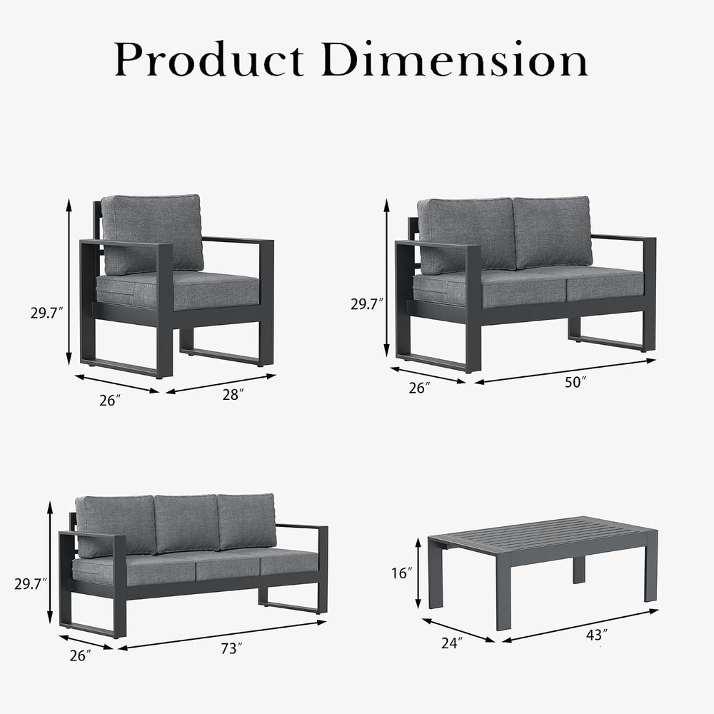 LayinSun 5 Pieces Aluminum Outdoor Patio Furniture Set, Metal Modern Conversa...