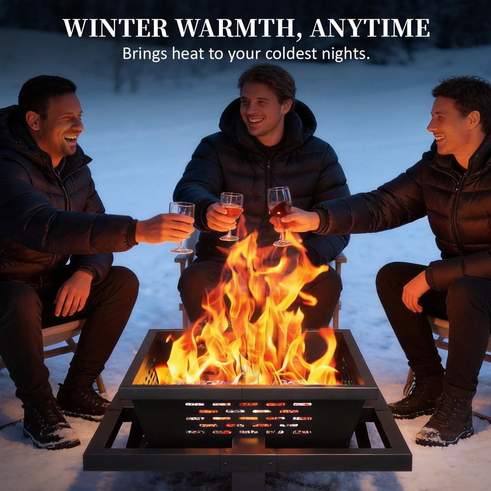 36 Inch Fire Pit for Outside, Outdoor Wood Burning Firepit with Poker, Heavy ...