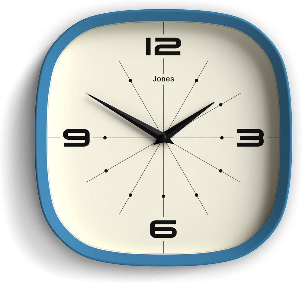 JONES CLOCKS® Pulsar wall Clock | Square Rounded Retro Clock | 10" | Blu...