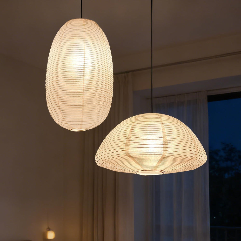 METHEDEECO Set of 2 Rice Paper Pendant Light Shades, 19in & 21in