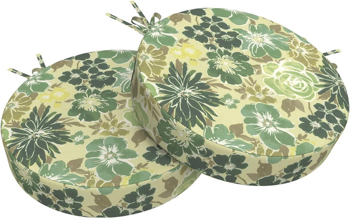 Outdoor Bistro Chair Cushions for Patio Furniture,Patio Bistro Round Foam Seat Cushion with Ties,15" D x 2.5" H,Green Rose