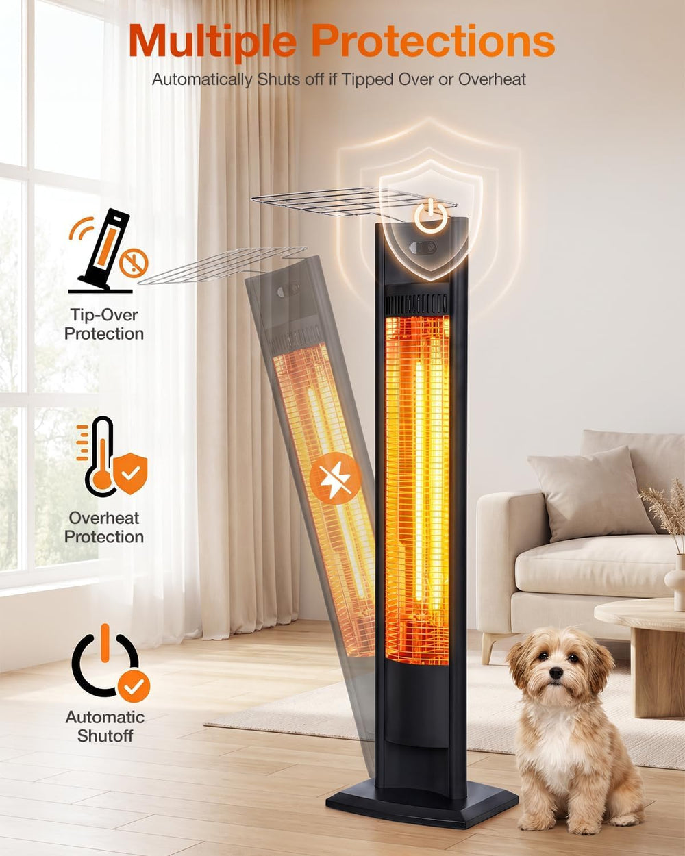 hykolity Electric Patio Heater 38.5in, 1500W Infrared Indoor & Outdoor, P...