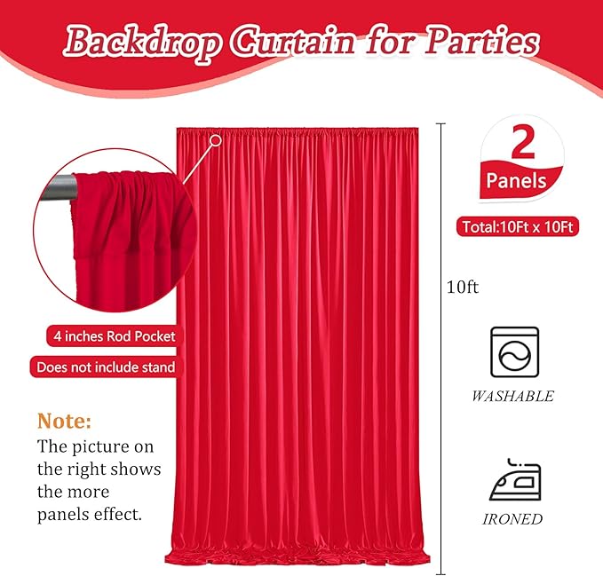 10 x 10 Feet Red Backdrop Curtain for Partie, Background Curtains for Photosh...