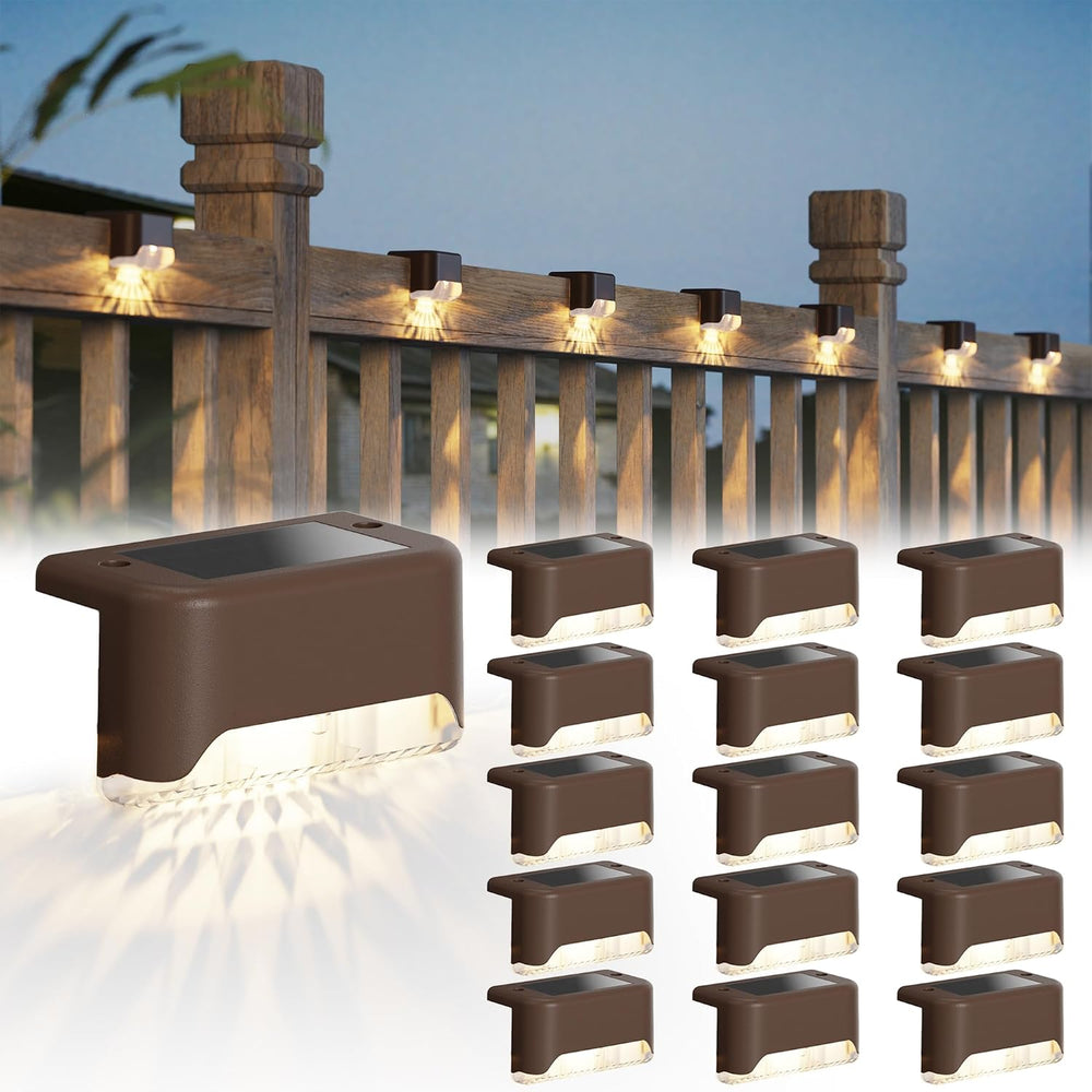 JACKYLED Solar Deck Lights, 16 Pack IP65 Waterproof Fence Step Light Brown