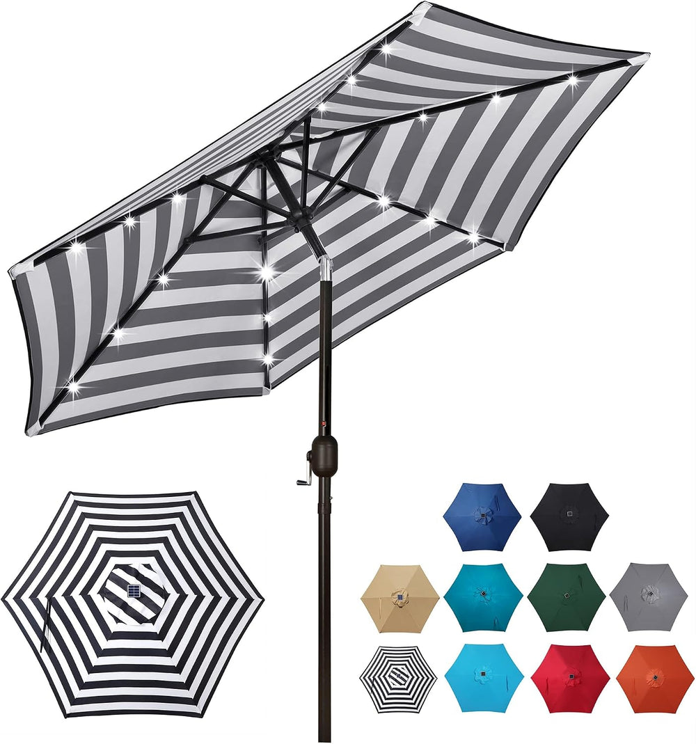 Blissun 7.5 ft Solar Umbrella, 18 LED Lighted Patio Umbrella, Table Market Um...