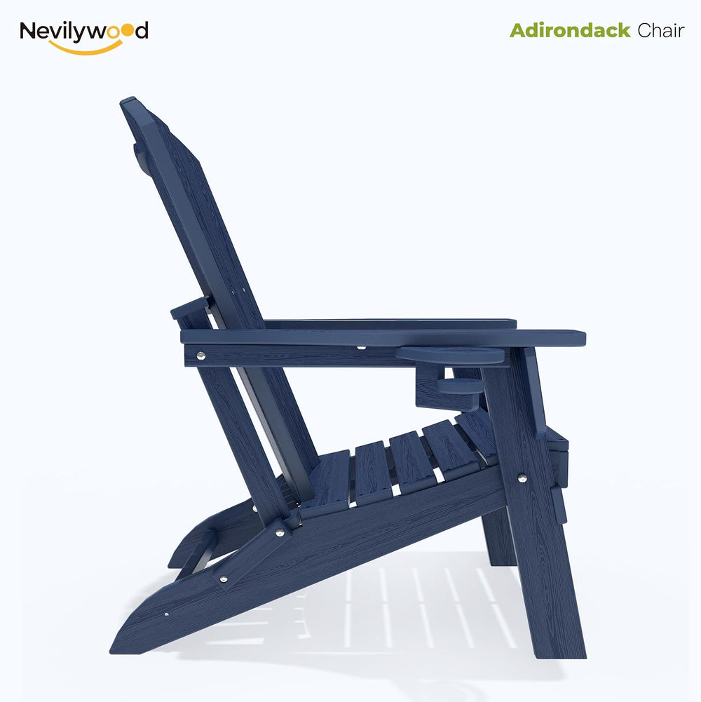 nevilywood Adirondack Chair Set of 2, HDPE Folding Outdoor Chair, Navy
