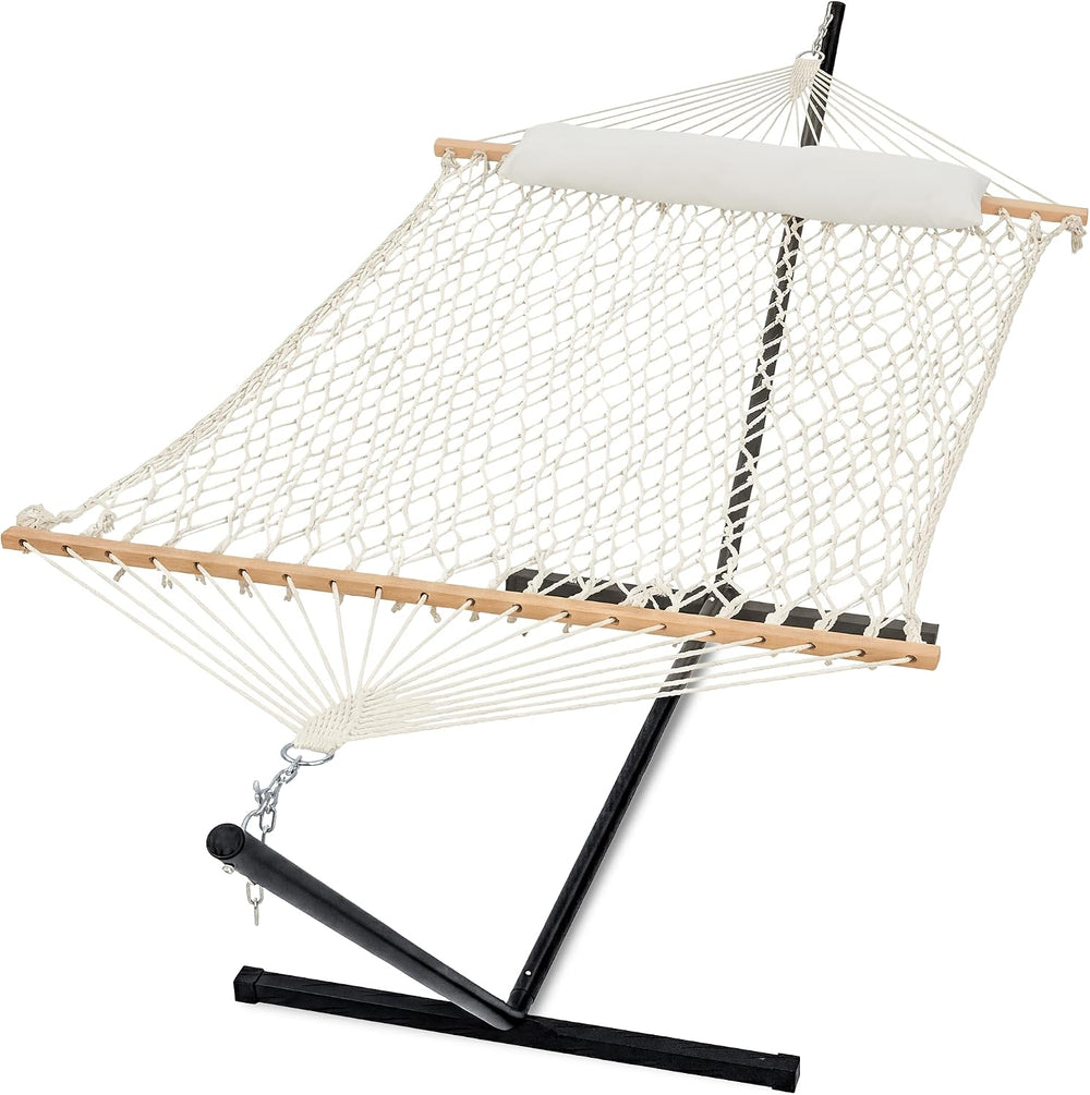 GAFETE 2 Person Rope Hammock with Stand for Outside, 12 Ft, 475 lb Capacity
