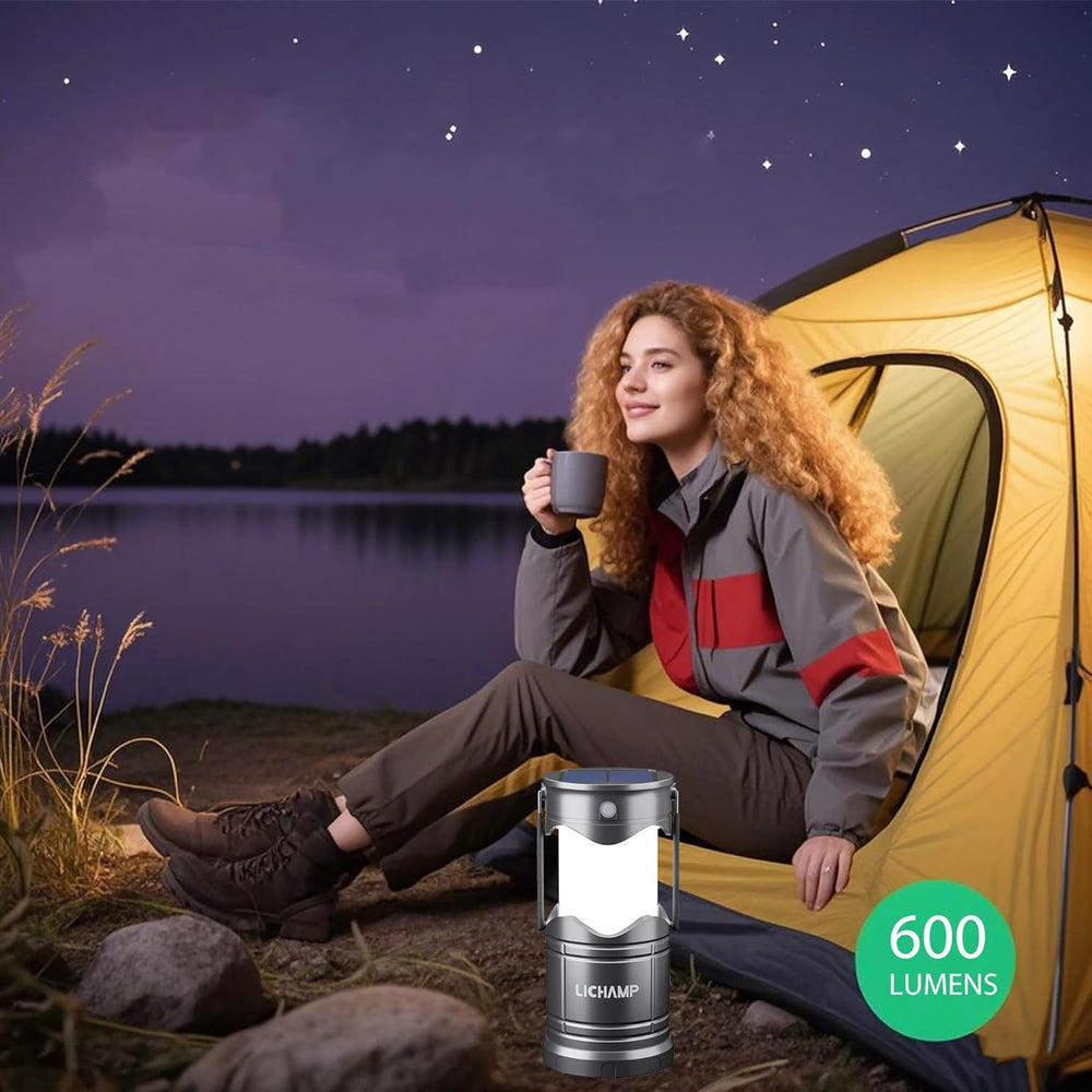 Lichamp 4-Pack Solar Camping Lantern, USB Rechargeable LED Lanterns Battery P...