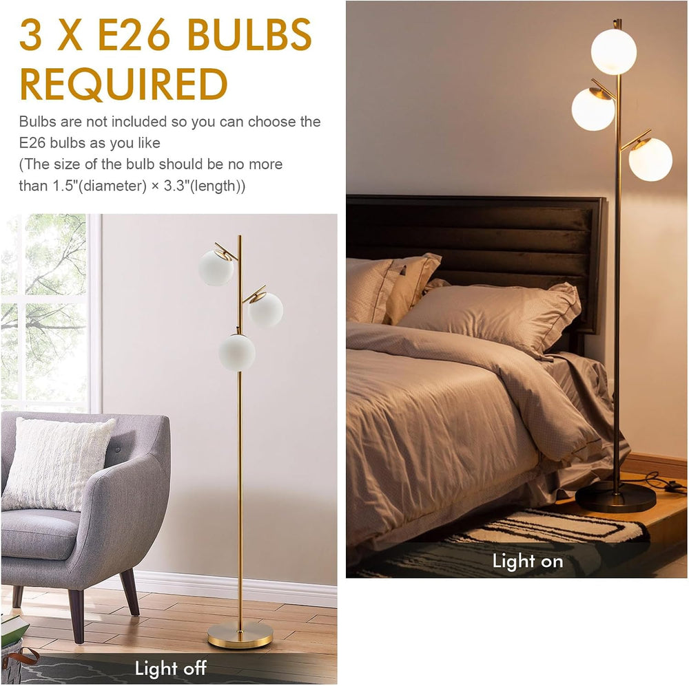 Tangkula 3-Globe Floor Lamp, Modern Freestanding Lamp w/Foot Switch & 3 E...