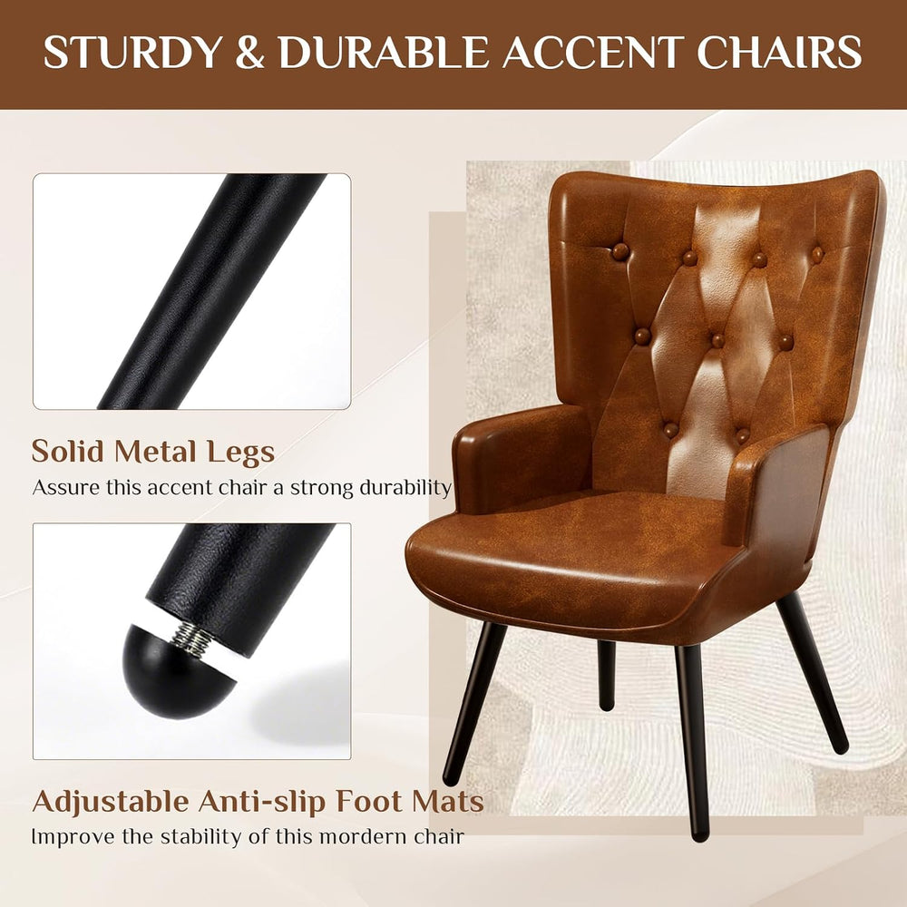 TLSUNNY Accent Chair, Upholstered PU Leather Living Room Chairs
