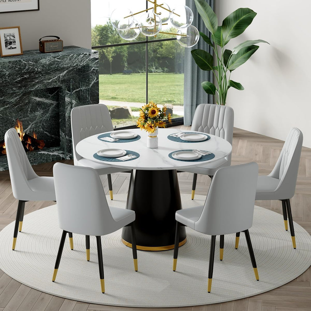 Round Dining Table Set for 6, 45" Round Wooden Dining Set with Cushioned...