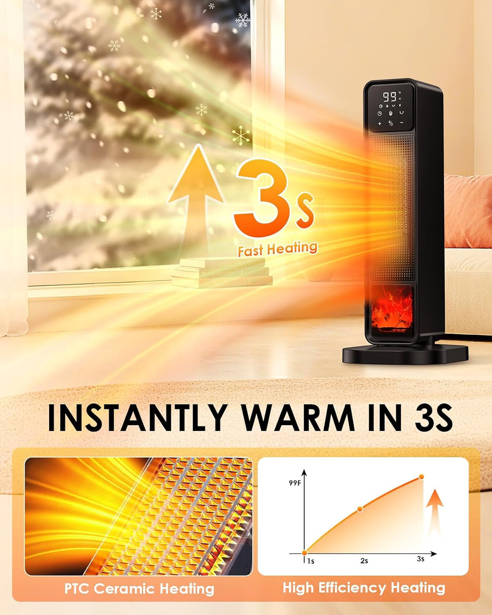 2026 New Space Heater, 1500W Portable Heater with Remote, Quiet Heating Elect...