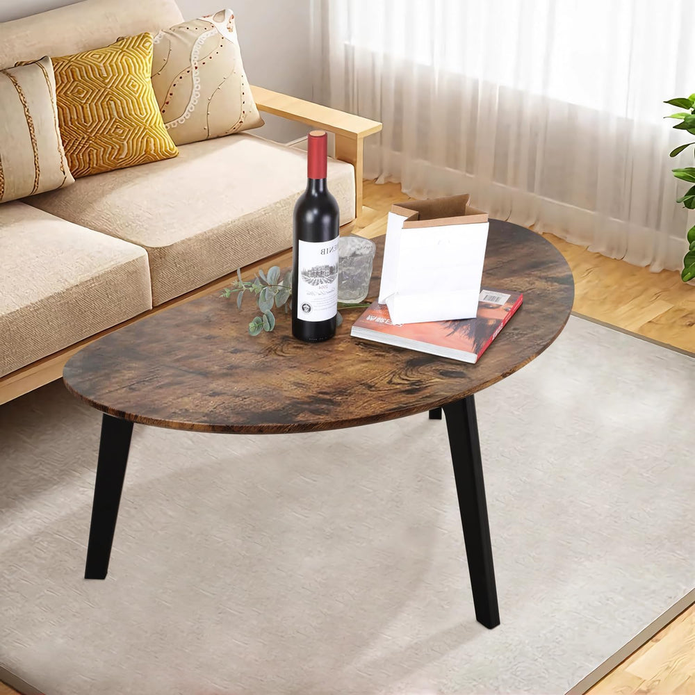 Large Oval Coffee Table Espresso Wood Mid Century Modern Unique Retro Farmhou...