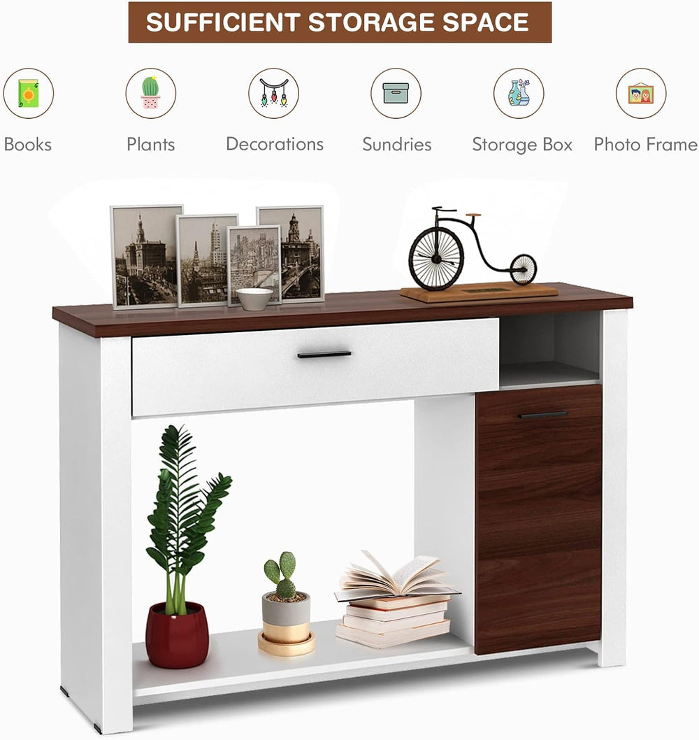 GIANTEX Modern Console Table, 48" Sofa Side Table with Drawers and Cabinet
