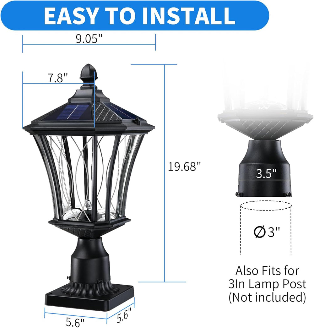19.6" Solar Post Lights, Dusk to Dawn Solar Lamp Post Light, Black, 1 Pack
