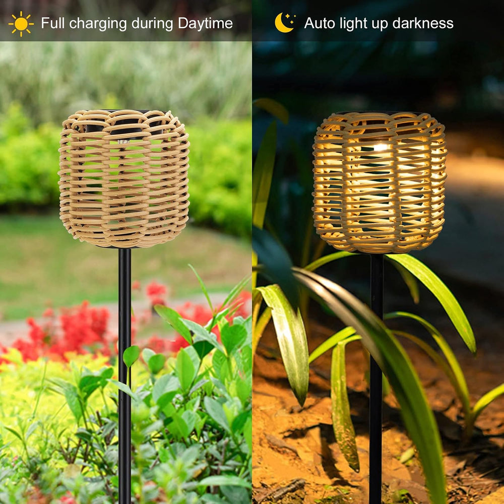 Livinlarge Solar Pathway Lights Outdoor Handmade Bamboo Weaving Garden Lights...