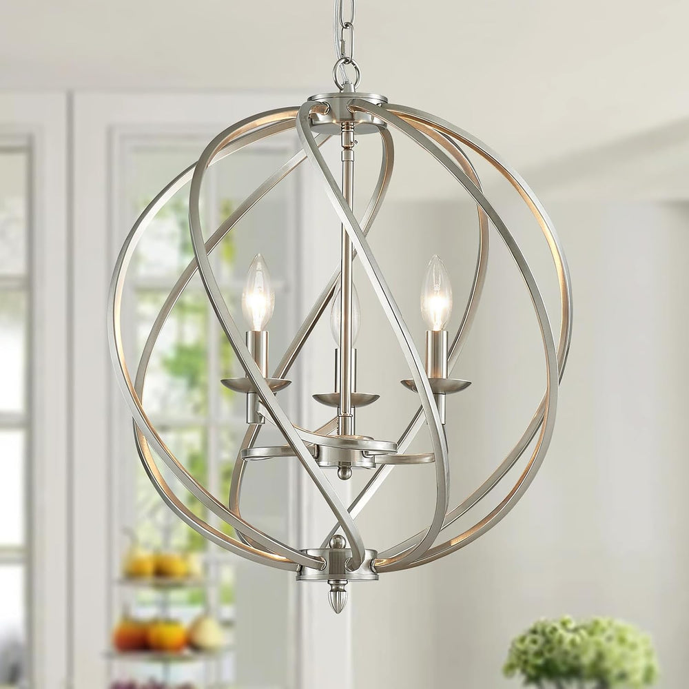 ANJIADENGSHI Modern Globe Chandelier, Brushed Nickel Pendant Lighting for Kit...