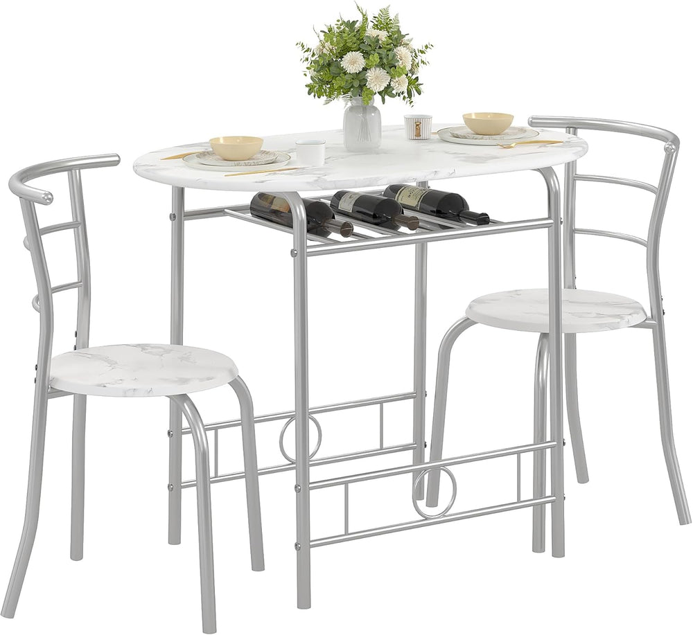 VECELO 3-Piece Dining Table Set for Kitchen Breakfast Nook, Faux Marbled Oval...
