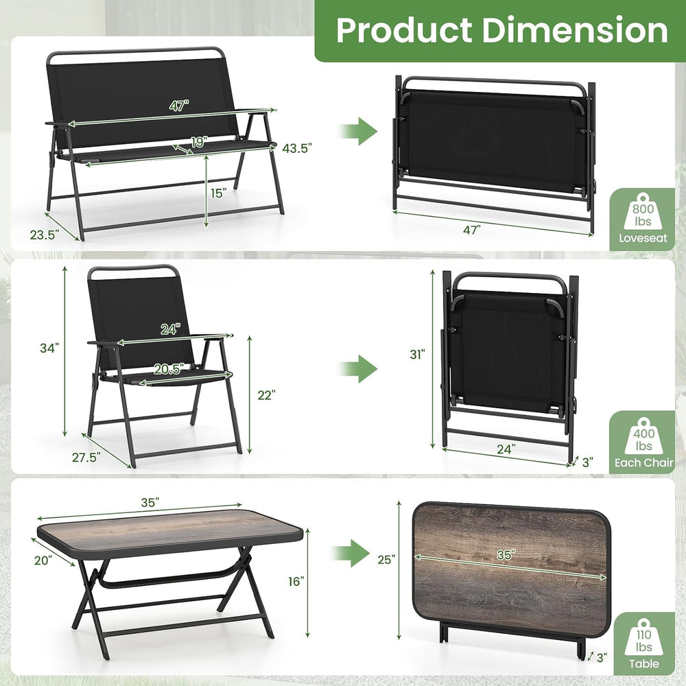 Tangkula 4 Piece Folding Patio Furniture Set, Metal Chair & Table Set wit...