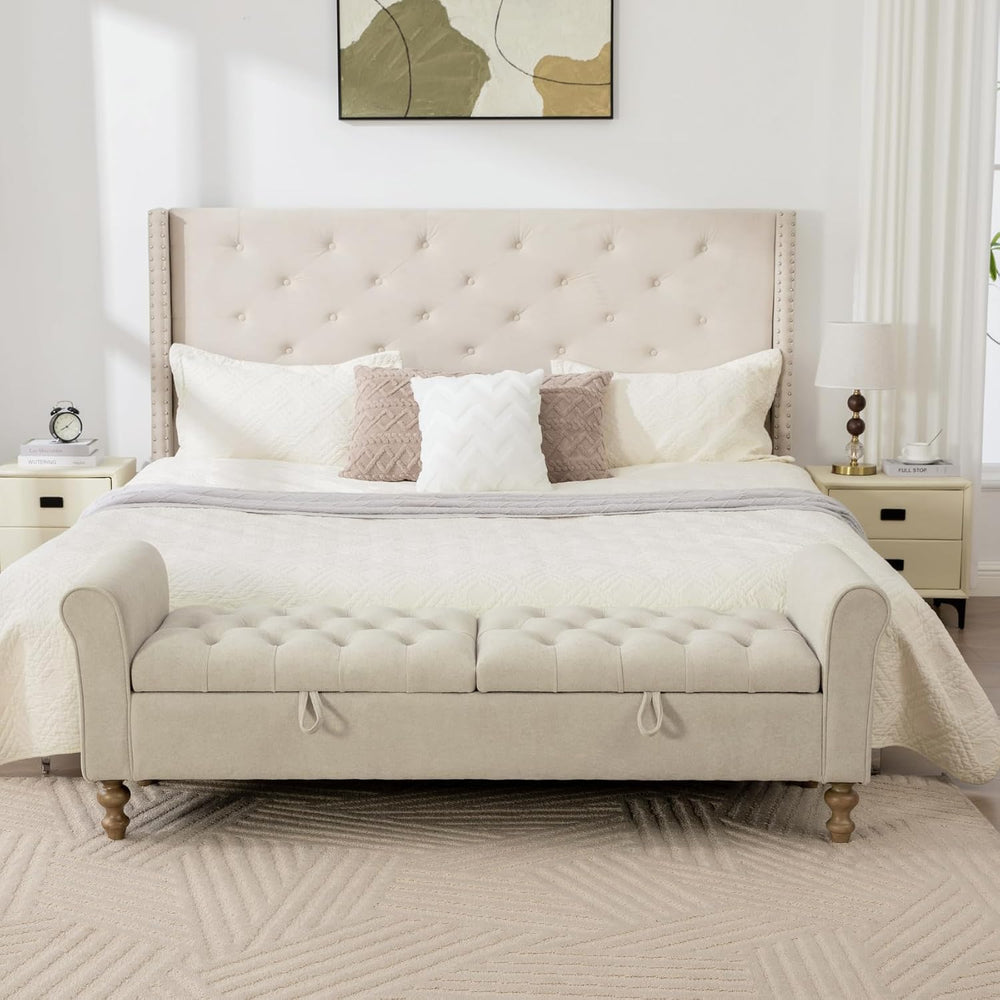 Storage Bench for Bedroom, 65.2'' Tufted End of Bed King Size Upholst...