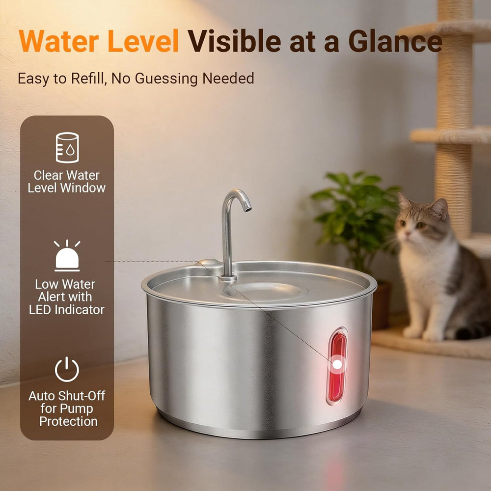 Stainless Steel Cat Water Fountain, 4L Quiet Pet Fountain for Cats & Dogs