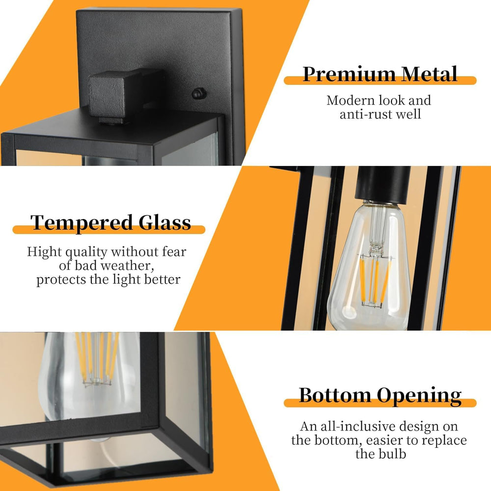 4 Pack Outdoor Light Fixtures, Black Exterior Light Wall Mount, Aluminum Porc...