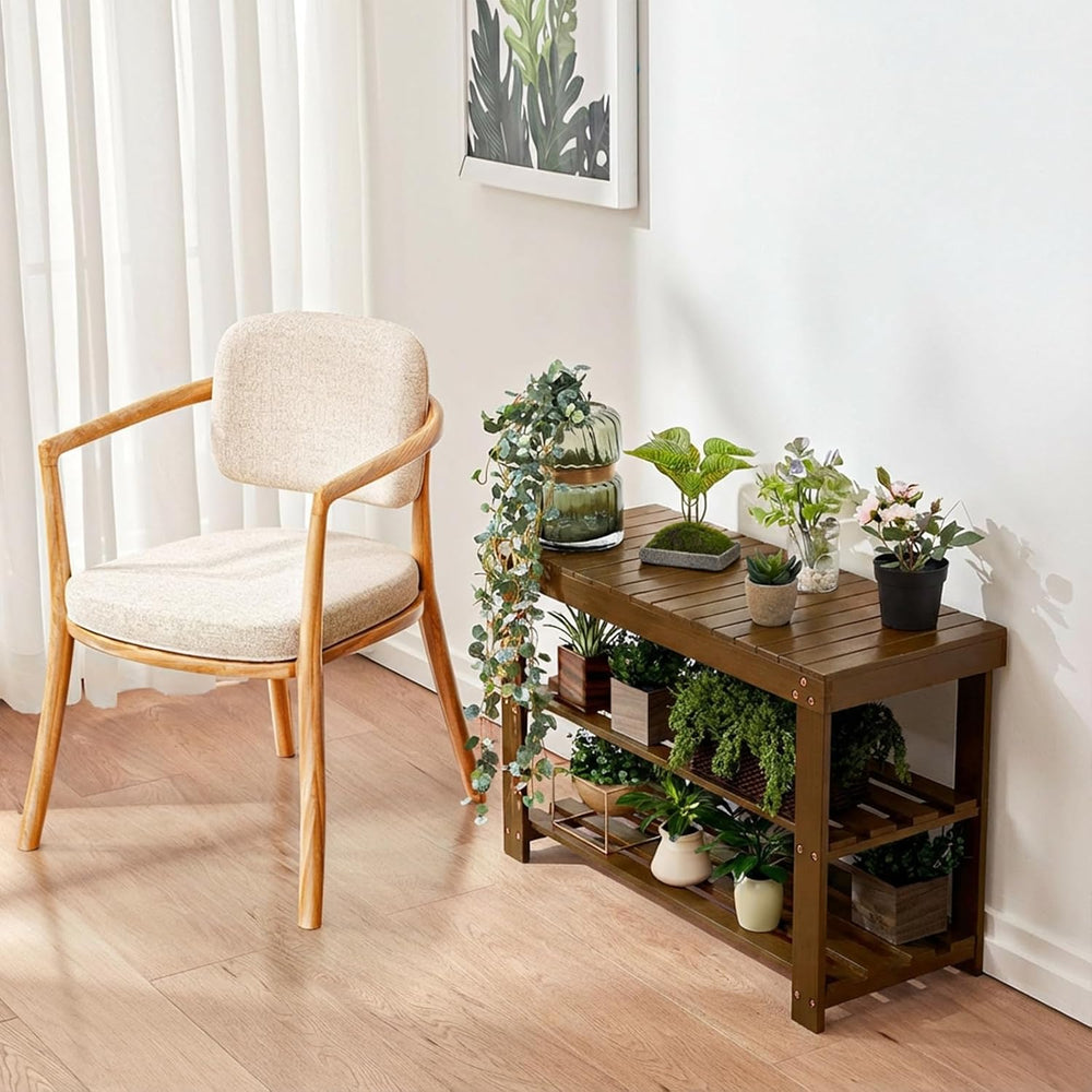 Pipishell 3 Tier Bamboo Shoe Rack Bench for Entryway, Yellow Brown