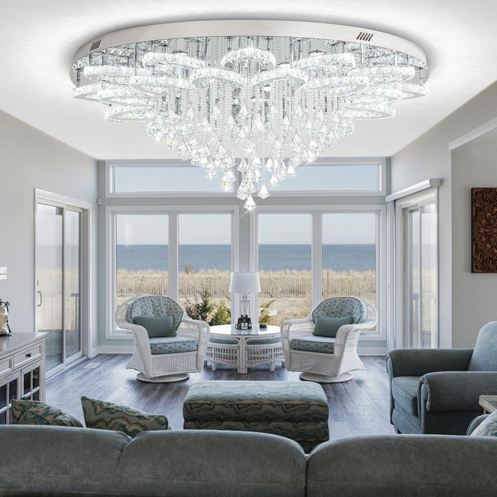 Flashing God 48in Large Crystal Chandelier for Living Room Modern Crystal Rai...