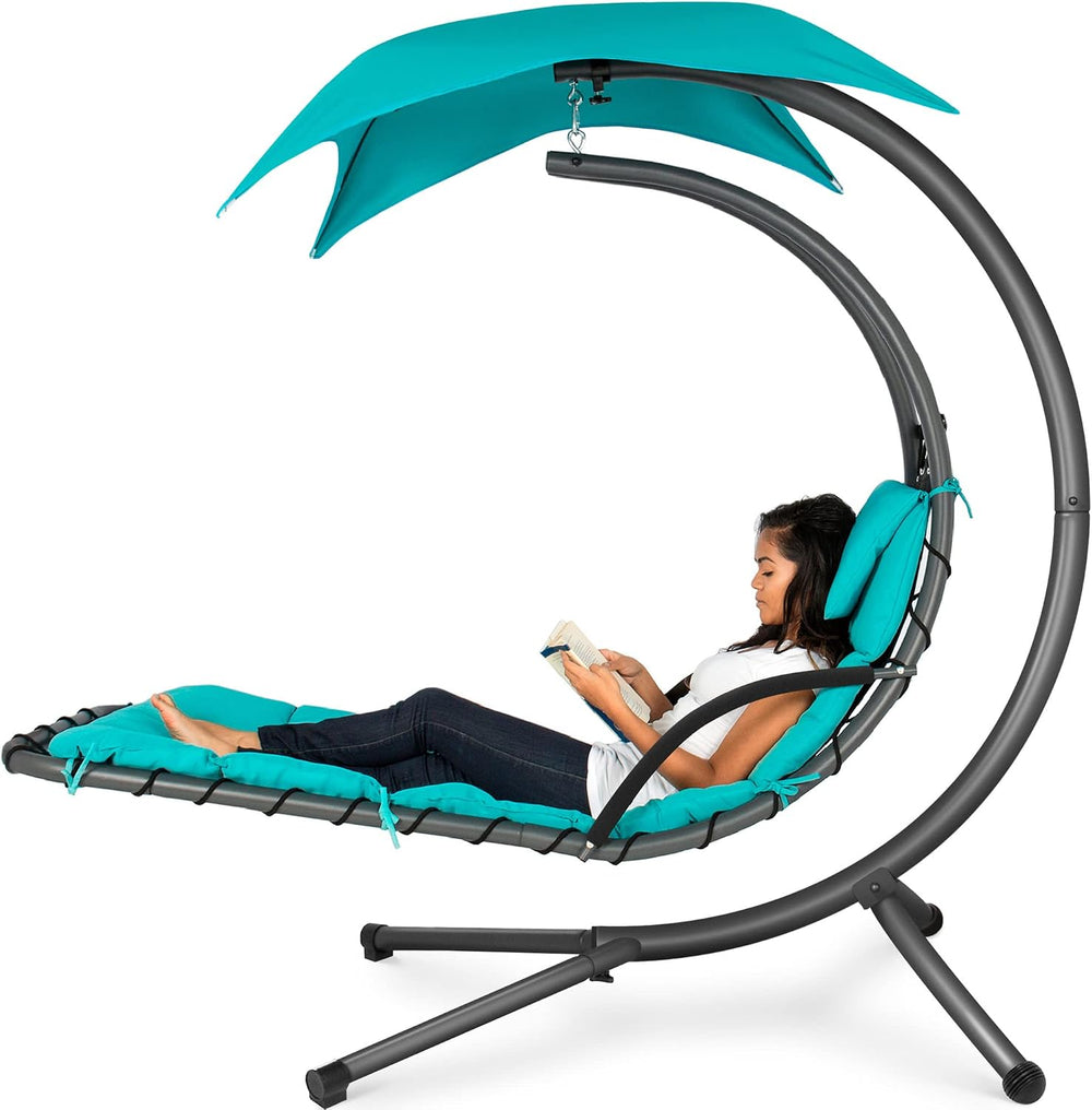 Best Choice Products Outdoor Hanging Curved Steel Chaise Lounge Chair Swing w...