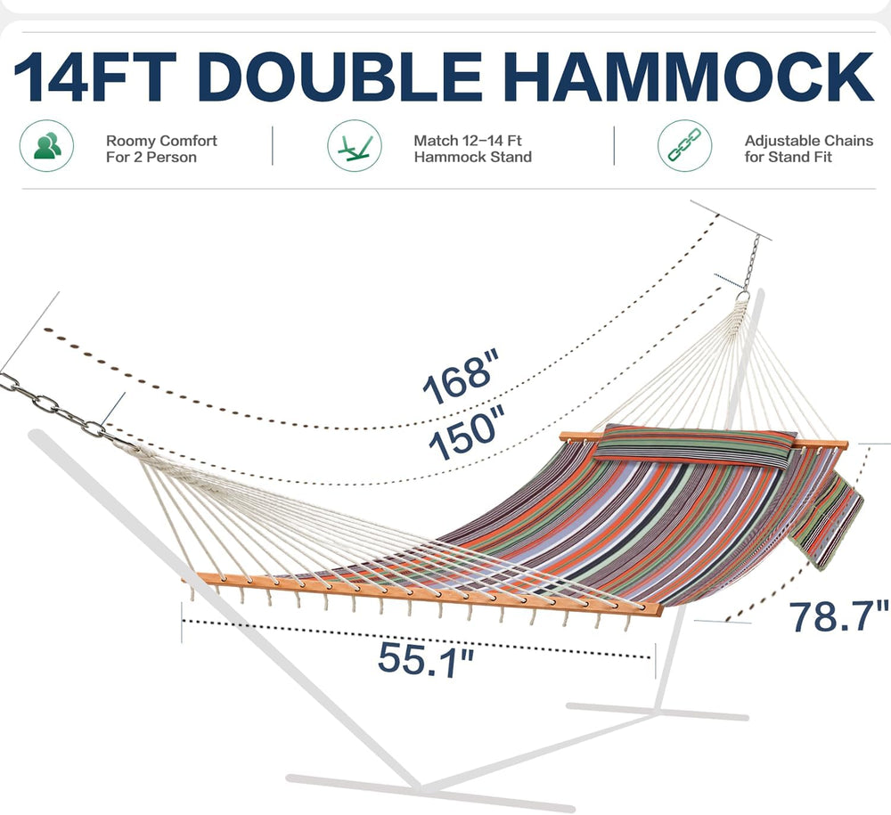 GAFETE 14FT 2 Person Family Hammock for Outside, Extra Large, 550lbs