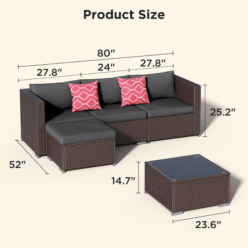 Aiho 5 Pieces Patio Furniture Sets, All-Weather PE Rattan Outdoor Patio Furni...