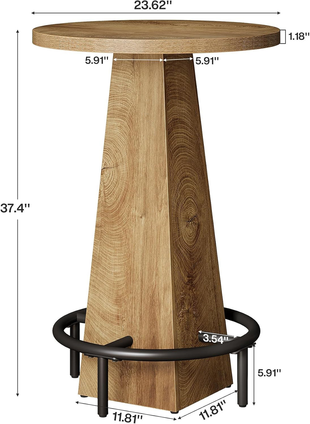 Tribesigns Set of 2 Round Bar Table, 37" High Pub Table with Metal Footrest
