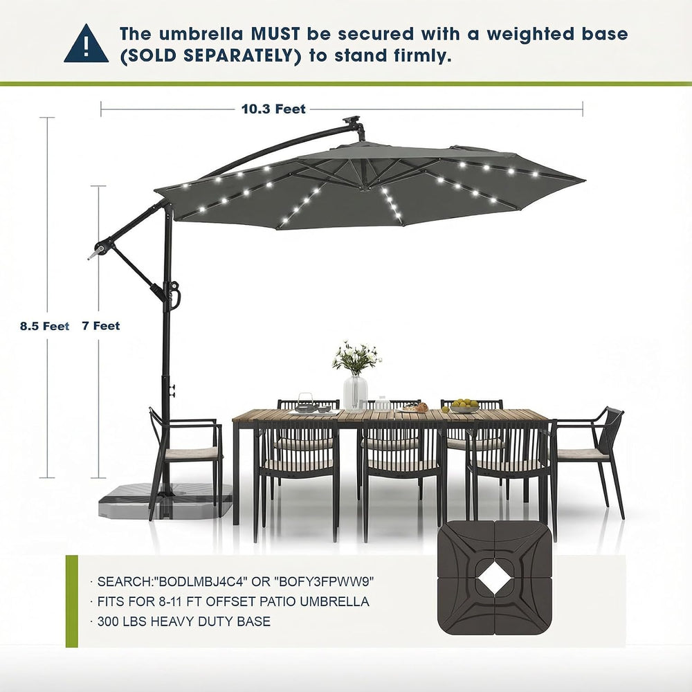 wikiwiki 10ft Solar LED Offset Patio Umbrella, Outdoor Cantilever Patio Umbre...