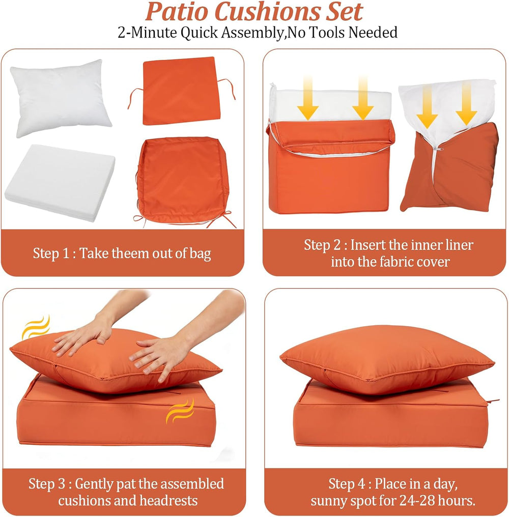22x24“ Outdoor Deep Seat Cushions Set of 2, Patio Replacement Foam Cushions f...