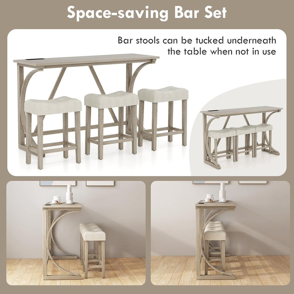 GIANTEX Small Dining Table Set - 4-Piece Bar Table and Chairs Set with Power ...