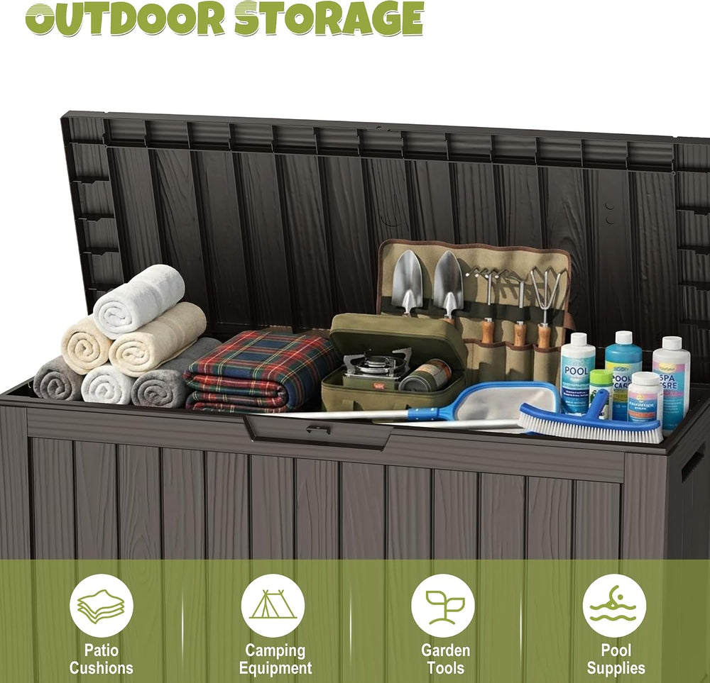 DRATO 155 Gallon Deck Box Waterproof Outdoor Storage Box with Wheels, Black