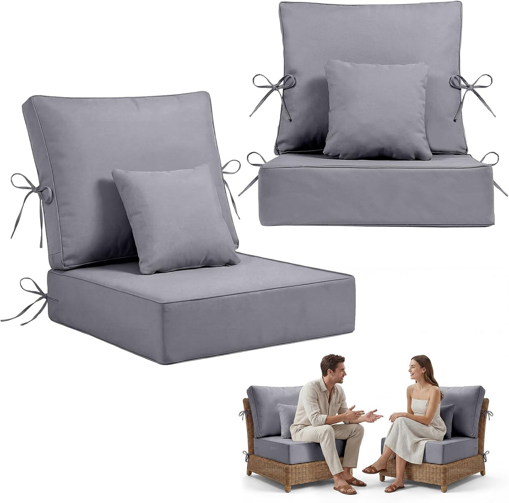 Durable Outdoor Furniture Cushions Set of 2, 24x24x6 Inch, Gray
