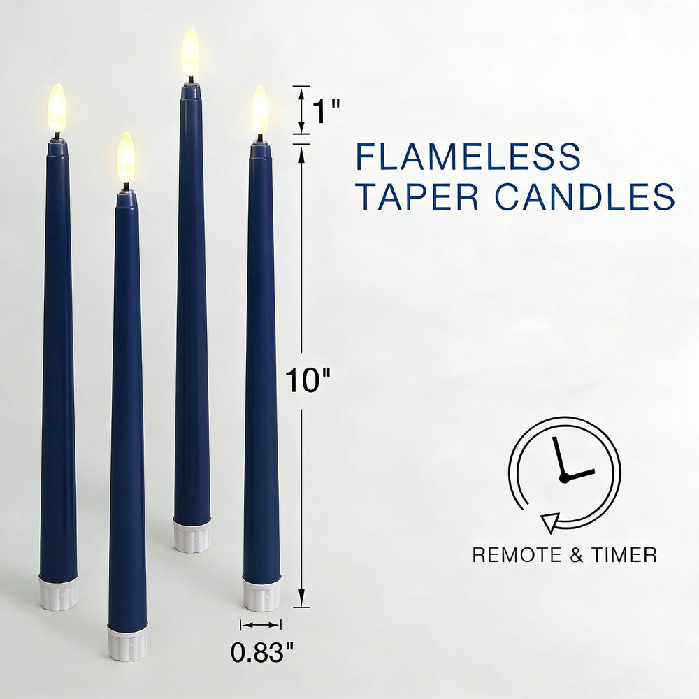 Navy Blue Flameless Taper Candles LED Candlesticks with Remote Set of 12