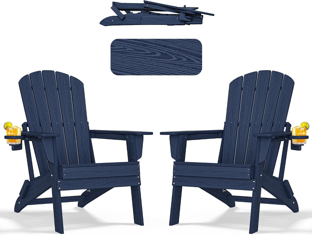 nevilywood Adirondack Chair Set of 2, HDPE Folding Outdoor Chair, Navy