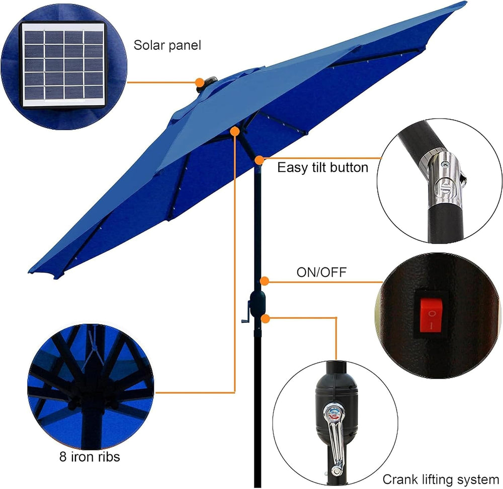 Blissun 9 ft Solar Umbrella 32 LED Lighted Patio Umbrella Table Market Umbrel...