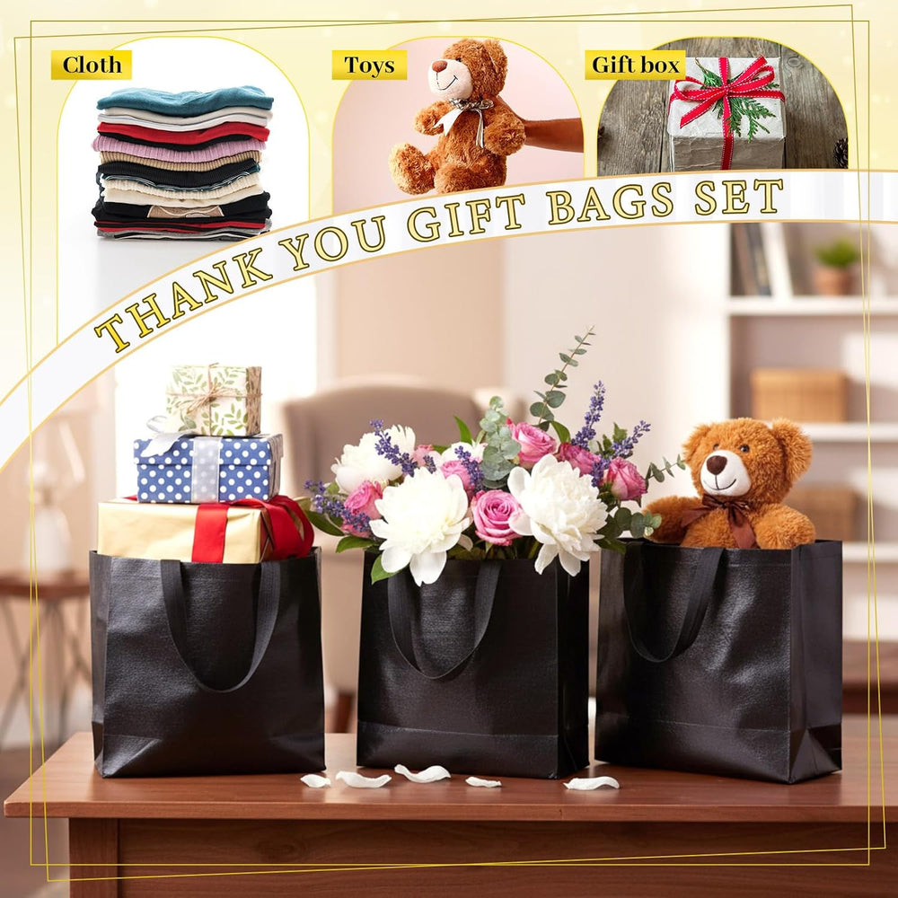 Epakh 48 Pcs Black Reusable Gift Bag with Handle Bulk for Halloween Wedding